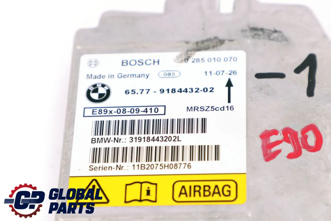 BMW 1 3 Series E81 E87 E90 E91 Control Unit Airbag ECU NO CRASH DATA - SKU 9184432-1 - Part number 9184432