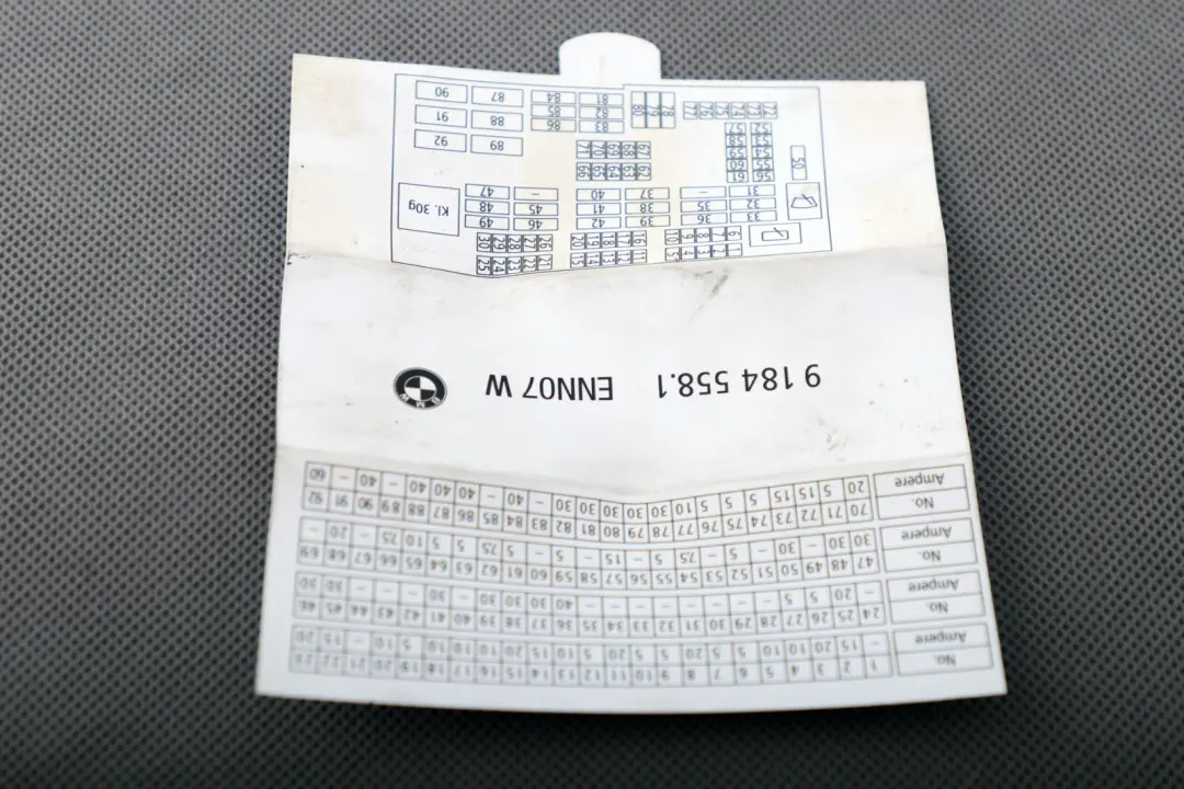BMW Z4 Series E89 Map Fuse Card Grouping Fuce Location - SKU 9184558 - Part number 9184558