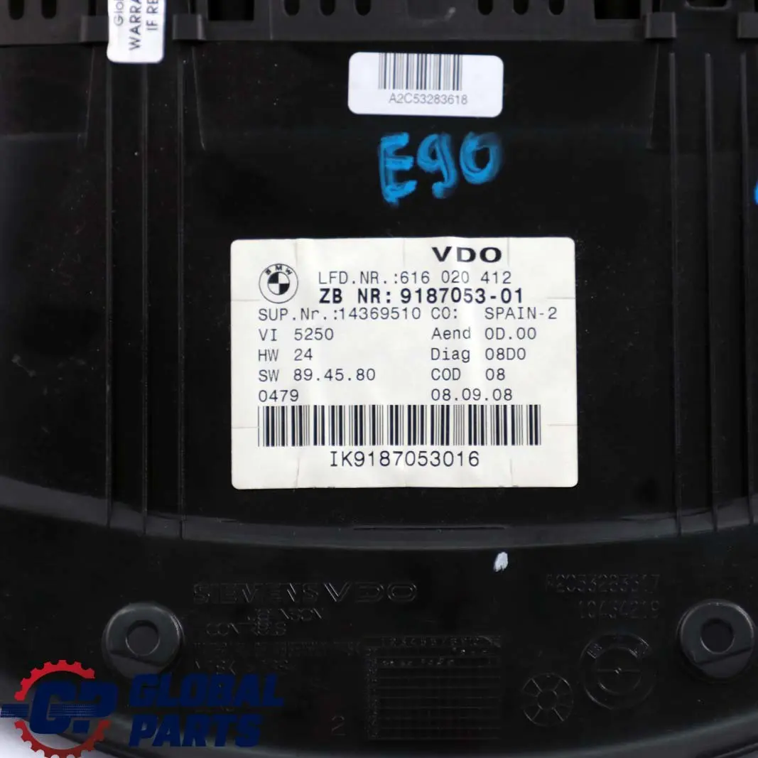Instrument Cluster Speedo Clocks Automatic to BMW E90 E90N E91 E92 Petrol with Part number 9187053 BMW E90 E90N E91 E92 Petrol Instrument Cluster Speedo Clocks Automatic - SKU 9187053 - Part number 9187053