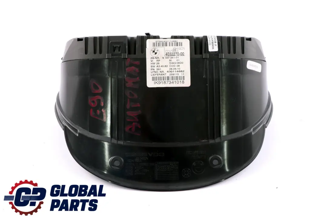 Instrument Cluster Speedo Clocks Petrol Auto to BMW 3 Series E90 E91 E92 with Part number 9187341 BMW 3 Series E90 E91 E92 Instrument Cluster Speedo Clocks Petrol Auto - SKU rhd-9187341 - Part number 9187341