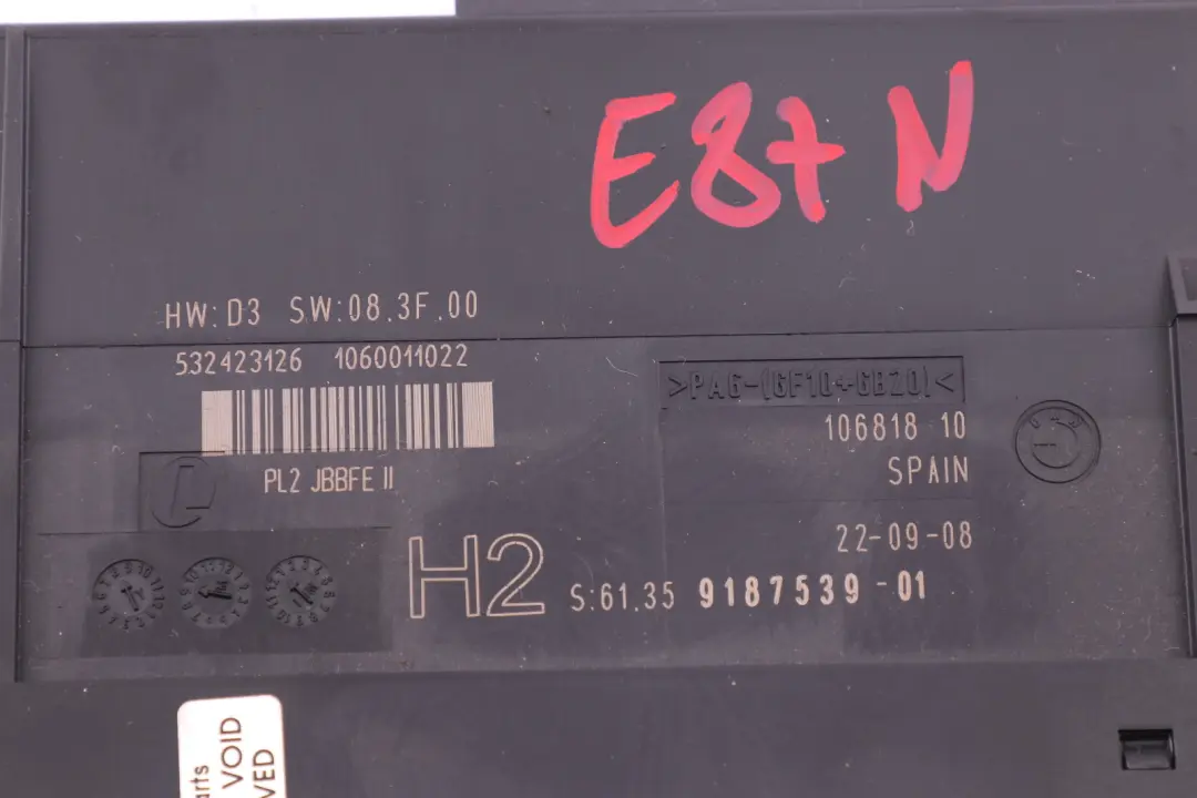 BMW E87 LCI Módulo De Control Del Cuerpo ECU H2 Caja De Conexiones - SKU 9187539 - Número de pieza 61359187539