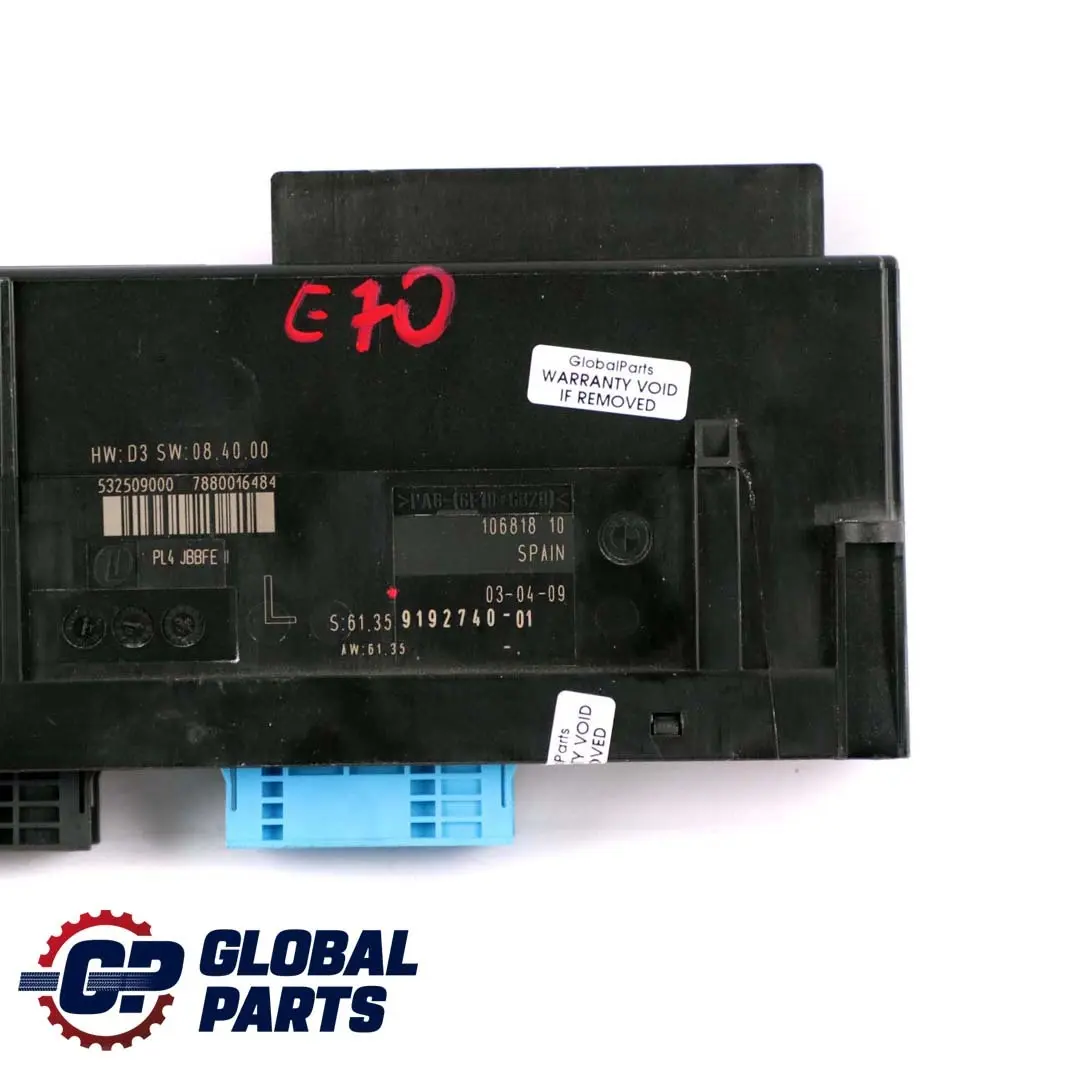 ECU Body Control Module Junction Box PL4 JBBFE II to BMW X5 Series E70 with Part number 9192740 BMW X5 Series E70 ECU Body Control Module Junction Box PL4 JBBFE II - SKU 9192740 - Part number 9192740