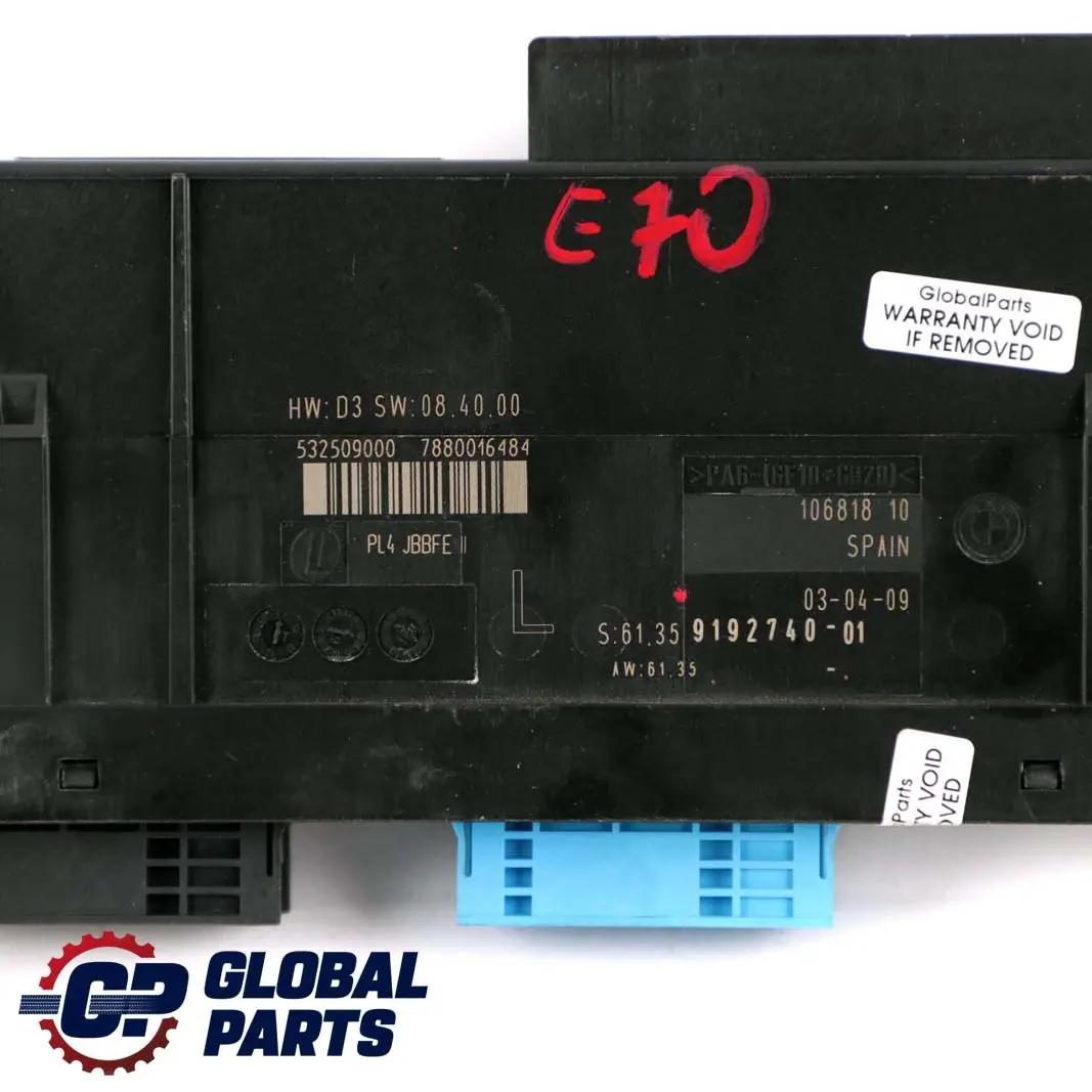 ECU Body Control Module Junction Box PL4 JBBFE II to BMW X5 Series E70 with Part number 9192740 BMW X5 Series E70 ECU Body Control Module Junction Box PL4 JBBFE II - SKU 9192740 - Part number 9192740