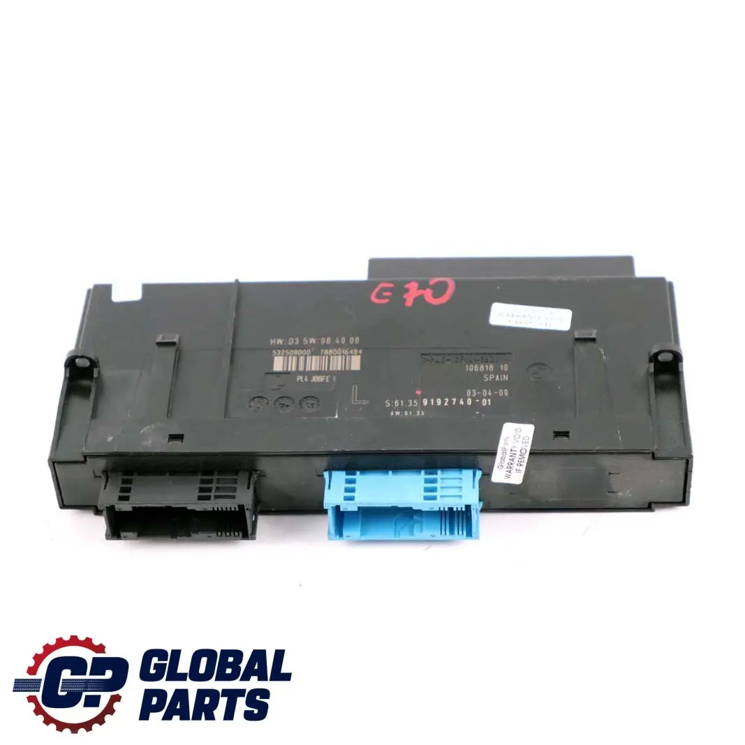 ECU Body Control Module Junction Box PL4 JBBFE II to BMW X5 Series E70 with Part number 9192740 BMW X5 Series E70 ECU Body Control Module Junction Box PL4 JBBFE II - SKU 9192740 - Part number 9192740