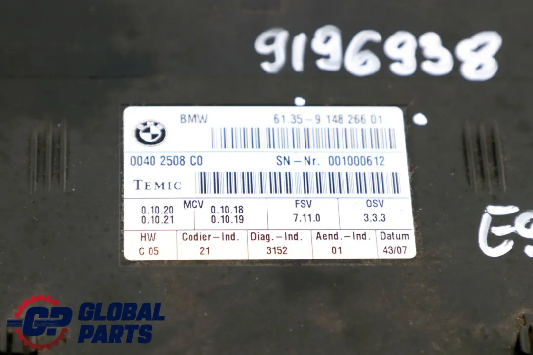 BMW E93 Seat Control Module Unit ECU 9148266 - SKU 9196938 - Part number 9196938