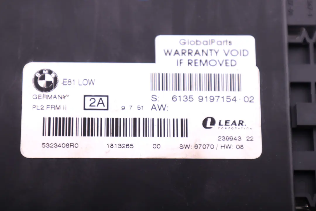 LOW Light control footwell module ECU PL2 FRM II to BMW 1 Series E81 with Part number 9197154 BMW 1 Series E81 LOW Light control footwell module ECU PL2 FRM II - SKU 9197154 - Part number 9197154