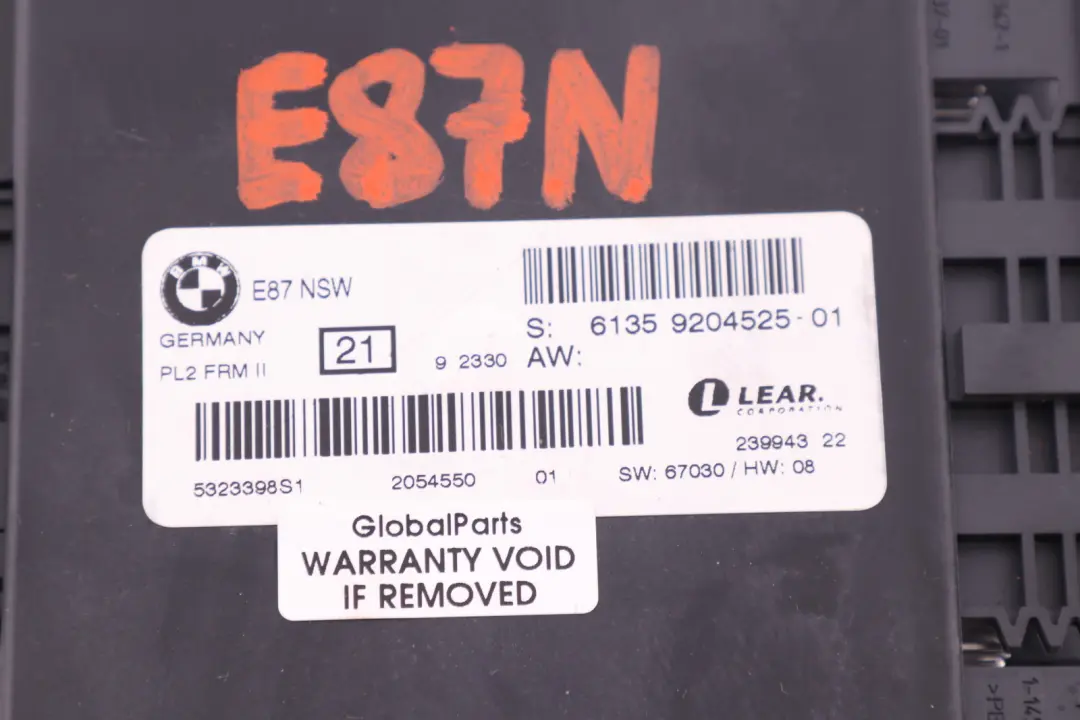 BMW 1 Series E87 LCI ECU Light Module Control Unit PL2 FRM II Lear - SKU 9204525 - Part number 61359204525