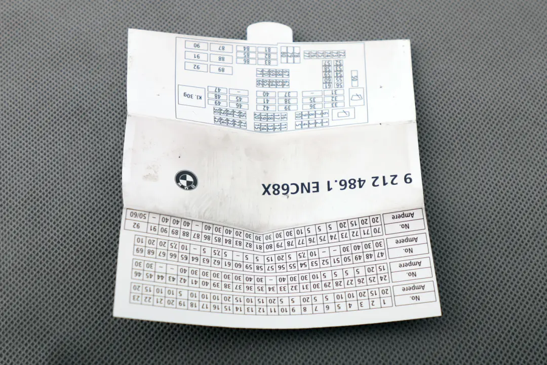 BMW E81 E82 E88 E90 E91 E92 E93 Mapa de llaves Agrupación de fusibles - SKU 9212486 - Número de pieza 9232904