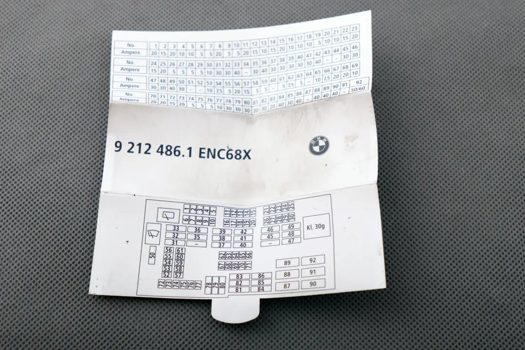 BMW 1 3 Series E81 E82 E88 E90 E91 E92 E93 Key Map Fuse Grouping - SKU 9212486 - Part number 9232904