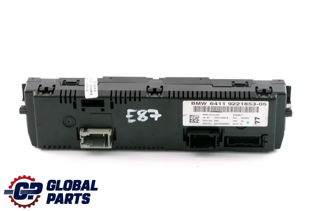 Panel Aire Acondicionado BMW E81 E87 E90 E91 E92 Unidad Control A/C para con número de pieza 9221853 Panel Aire Acondicionado BMW E81 E87 E90 E91 E92 Unidad Control A/C - SKU 9221853 - Número de pieza 9221853