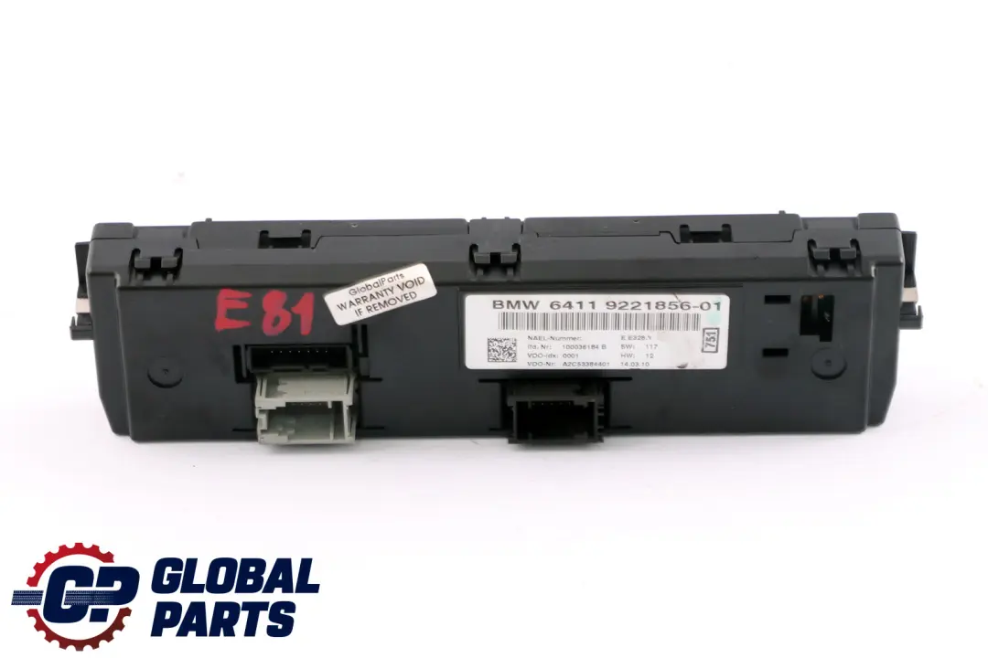 BMW 1 3 Series E81 E87 E90 E91 E92 Air Conditioning Control Switch - SKU 9221856 - Part number 9221856