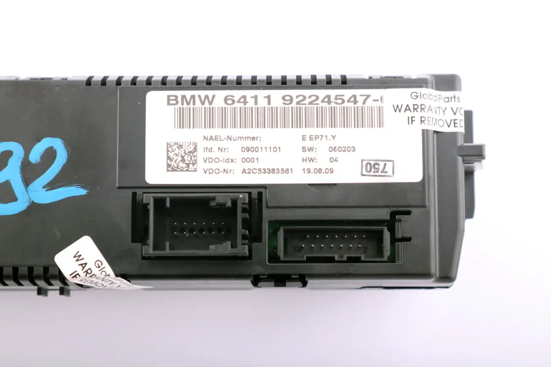 Heater Air Conditioning A/C Control Panel to BMW 3 Series E92 E93 Automatic with Part number 9224547 BMW 3 Series E92 E93 Automatic Heater Air Conditioning A/C Control Panel - SKU 9224547 - Part number 9224547