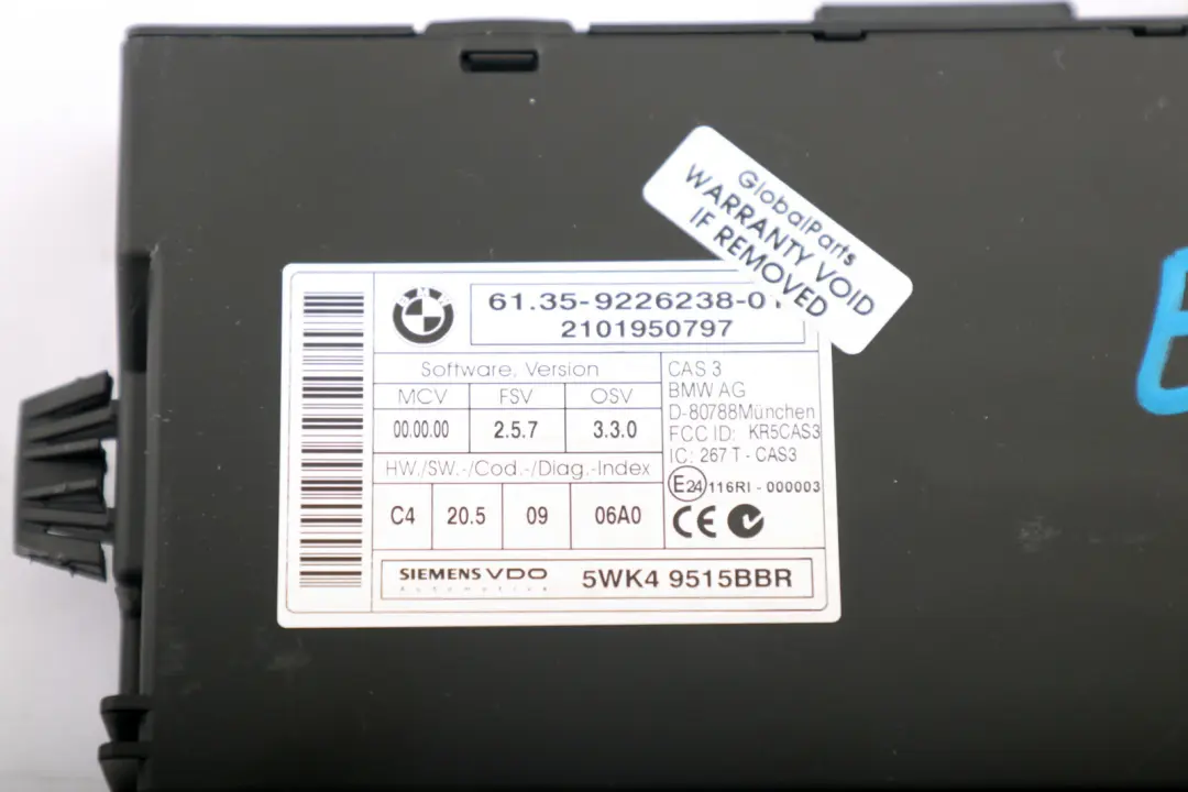 BMW E60 E87 E90 CAS 3 ECU Unidad De Control Modulo De Lectura De Llaves - SKU 9226238 - Número de pieza 9226238