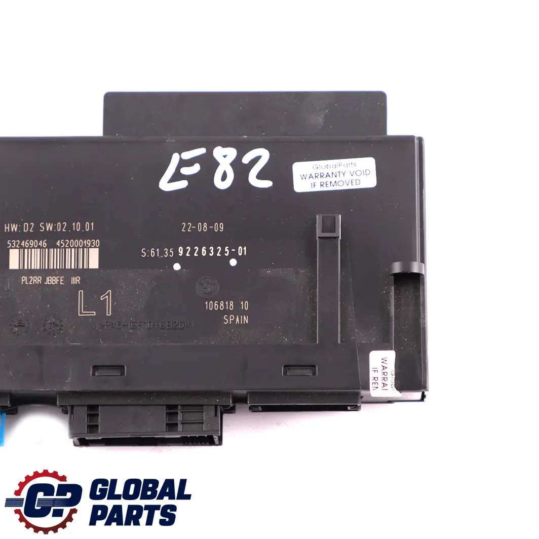 ECU Módulo Control Carrocería L1 PL2RR JBBFE IIIR Caja de Conexiones para BMW 1 E82 con número de pieza 9226325 BMW 1 E82 ECU Módulo Control Carrocería L1 PL2RR JBBFE IIIR Caja de Conexiones - SKU 9226325 - Número de pieza 9226325