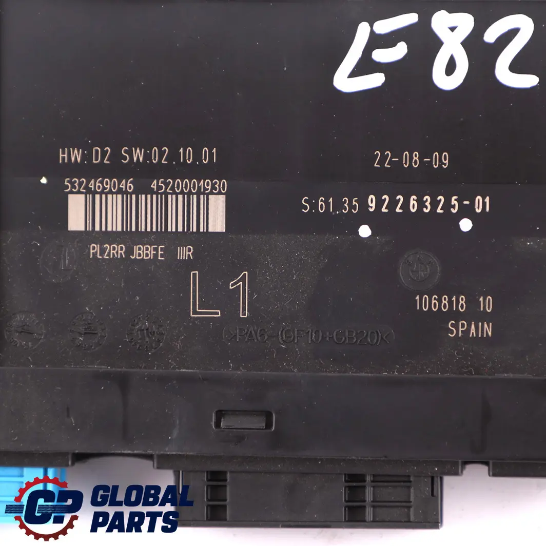 BMW 1 E82 ECU Módulo Control Carrocería L1 PL2RR JBBFE IIIR Caja de Conexiones - SKU 9226325 - Número de pieza 9226325