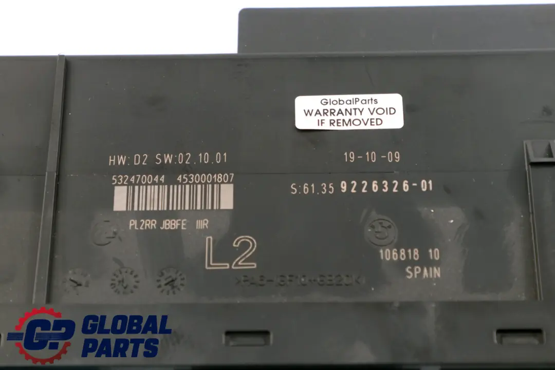 BMW E81 Módulo Control Carrocería Unidad Control L2 PL2RR JBBFE III ECU - SKU 9226326 - Número de pieza 9226326