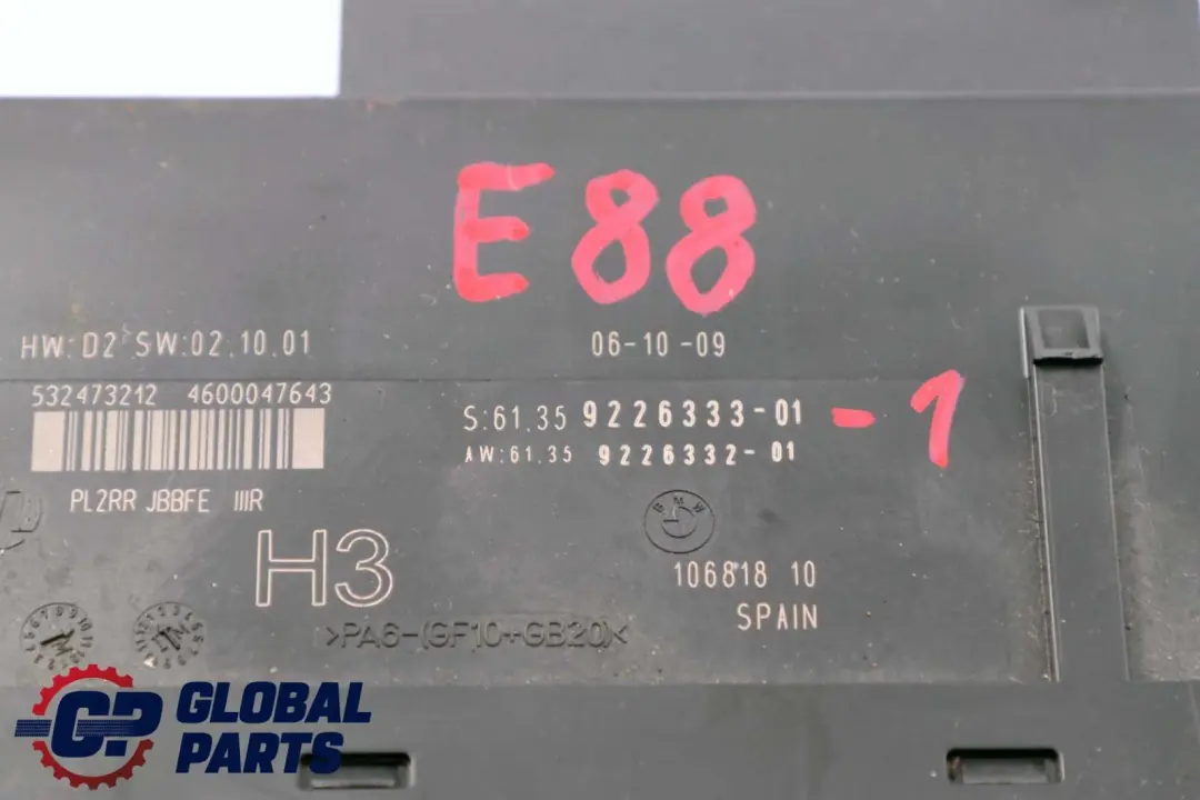 BMW 1 Series E88 Cabrio ECU Body Control Module H3 Junction Box - SKU 9226333-1 - Part number 9226333