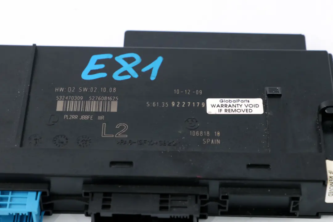 Body Control Module ECU L2 PL2RR JBBFE Junction Box to BMW 1 Series E81 with Part number 9227179 BMW 1 Series E81 Body Control Module ECU L2 PL2RR JBBFE Junction Box - SKU 9227179 - Part number 9227179