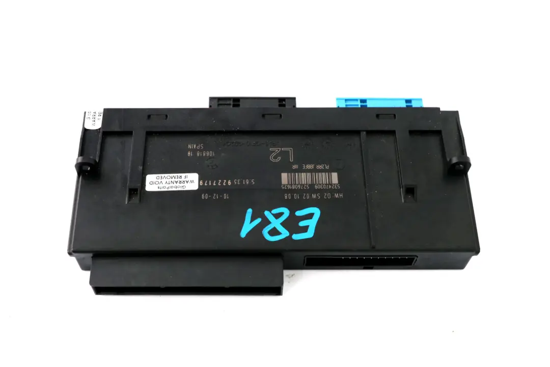 Módulo control carroceria ECU L2 PL2RR JBBFE Caja de conexiones para BMW E81 con número de pieza 9227179 BMW E81 Módulo control carroceria ECU L2 PL2RR JBBFE Caja de conexiones - SKU 9227179 - Número de pieza 9227179