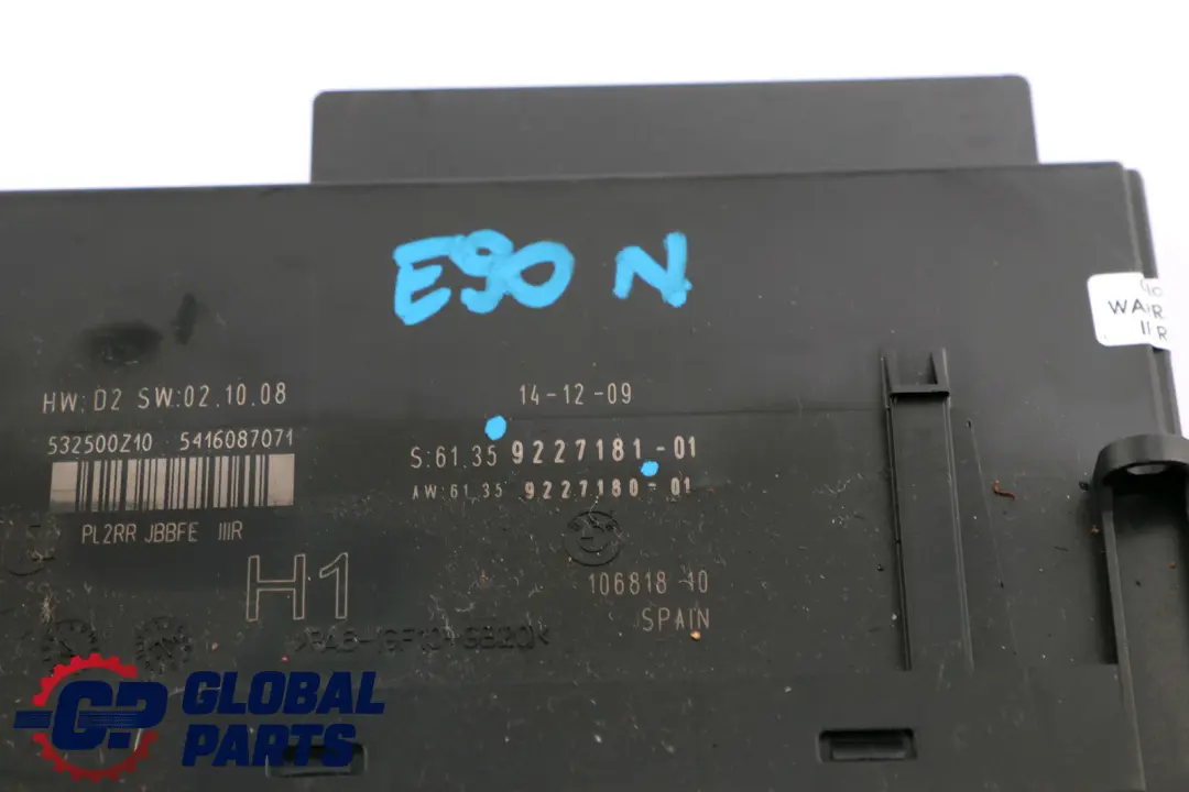 Módulo de control de la carrocería H1 PL2RR JBBFE IIIR para BMW E90 LCI con número de pieza 9227181 BMW E90 LCI Módulo de control de la carrocería H1 PL2RR JBBFE IIIR - SKU 9227181 - Número de pieza 9227181