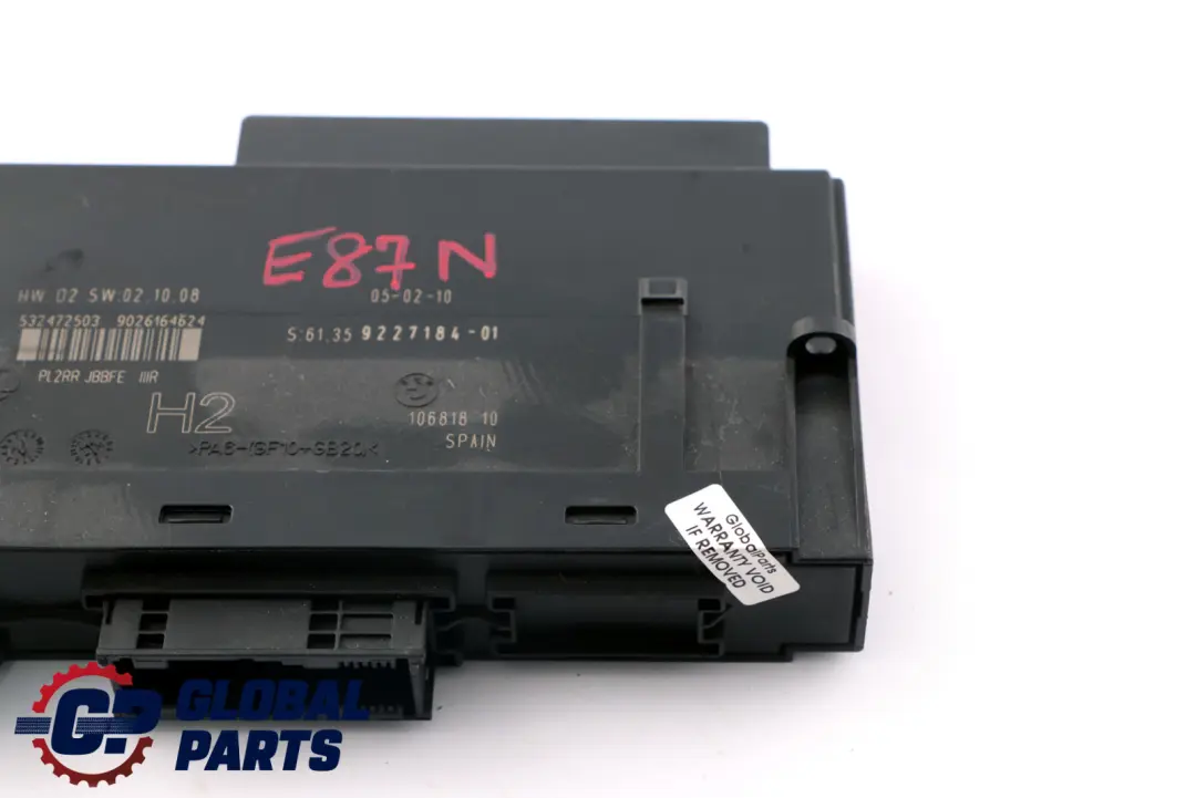 BMW Serie 1 E87 LCI ECU Modulo Controllo Corpo H2 PL2RR JBBFE IIIR - SKU 9227184 - Numero di parte 9227184