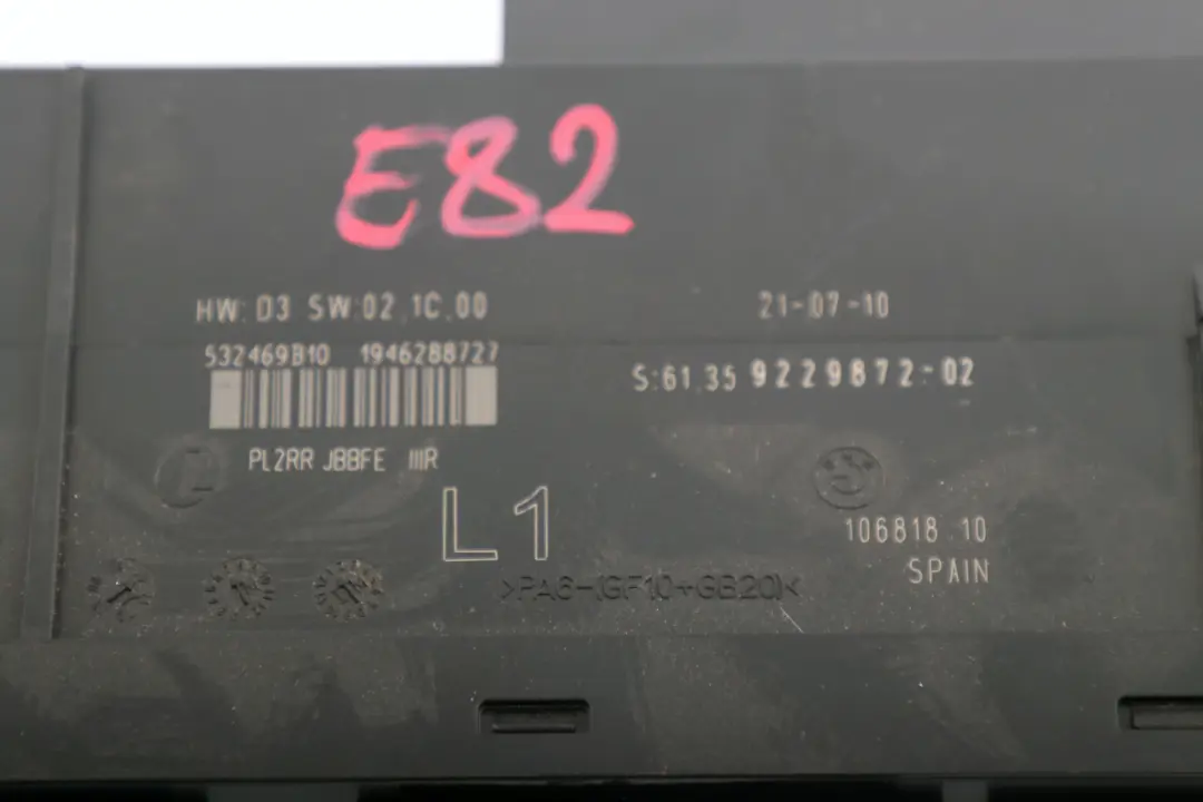 ECU Moduł Komfortu PL2RR JBBFE do BMW E82 o numerze 9229872 BMW E82 ECU Moduł Komfortu PL2RR JBBFE - SKU 9229872 - Numer Części 9229872