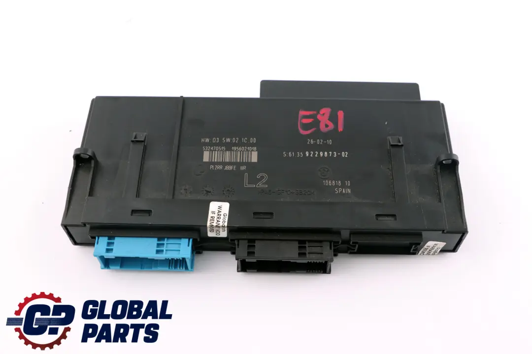 Caja conexiones módulo control carrocería ECU L2 PL2RR JBBFE III para BMW E81 con número de pieza 9229873 BMW E81 Caja conexiones módulo control carrocería ECU L2 PL2RR JBBFE III - SKU 9229873 - Número de pieza 9229873