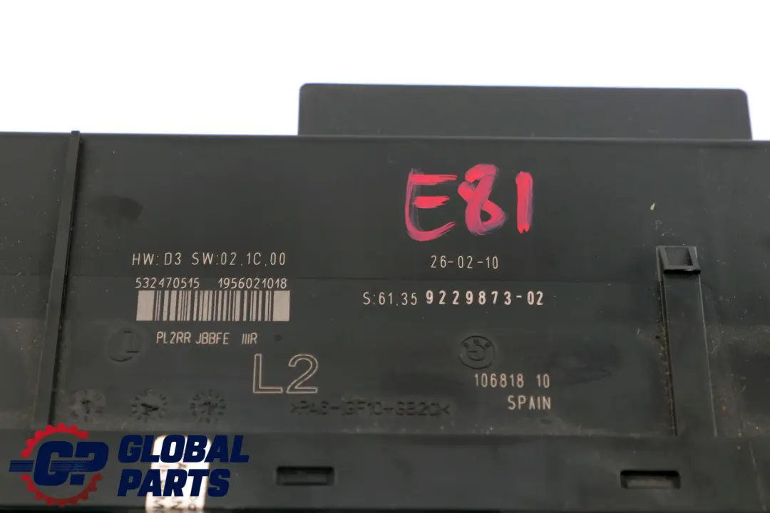 BMW 1 Series E81 Body Control Module ECU L2 PL2RR JBBFE III Junction Box - SKU 9229873 - Part number 9229873