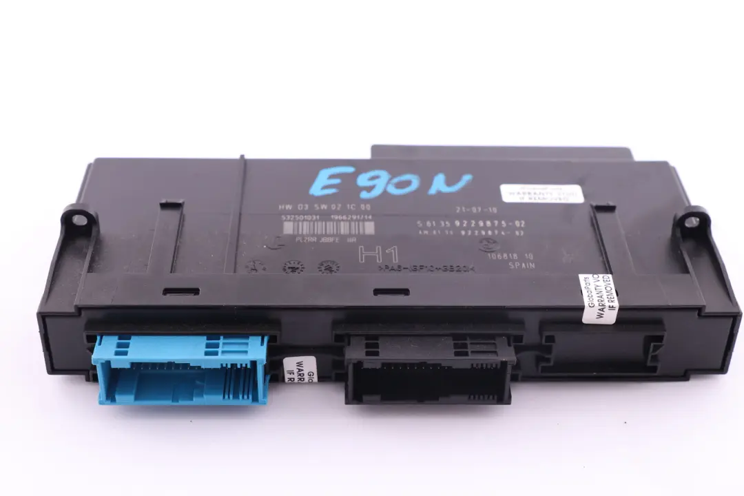 Body Control Module H1 PL2RR JBBFE IIIR 6135 para BMW E90 LCI con número de pieza 9229875 BMW E90 LCI Body Control Module H1 PL2RR JBBFE IIIR 6135 - SKU 9229875 - Número de pieza 9229875