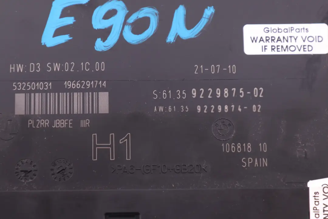 BMW E90 LCI Body Control Module H1 PL2RR JBBFE IIIR 6135 - SKU 9229875 - Número de pieza 9229875
