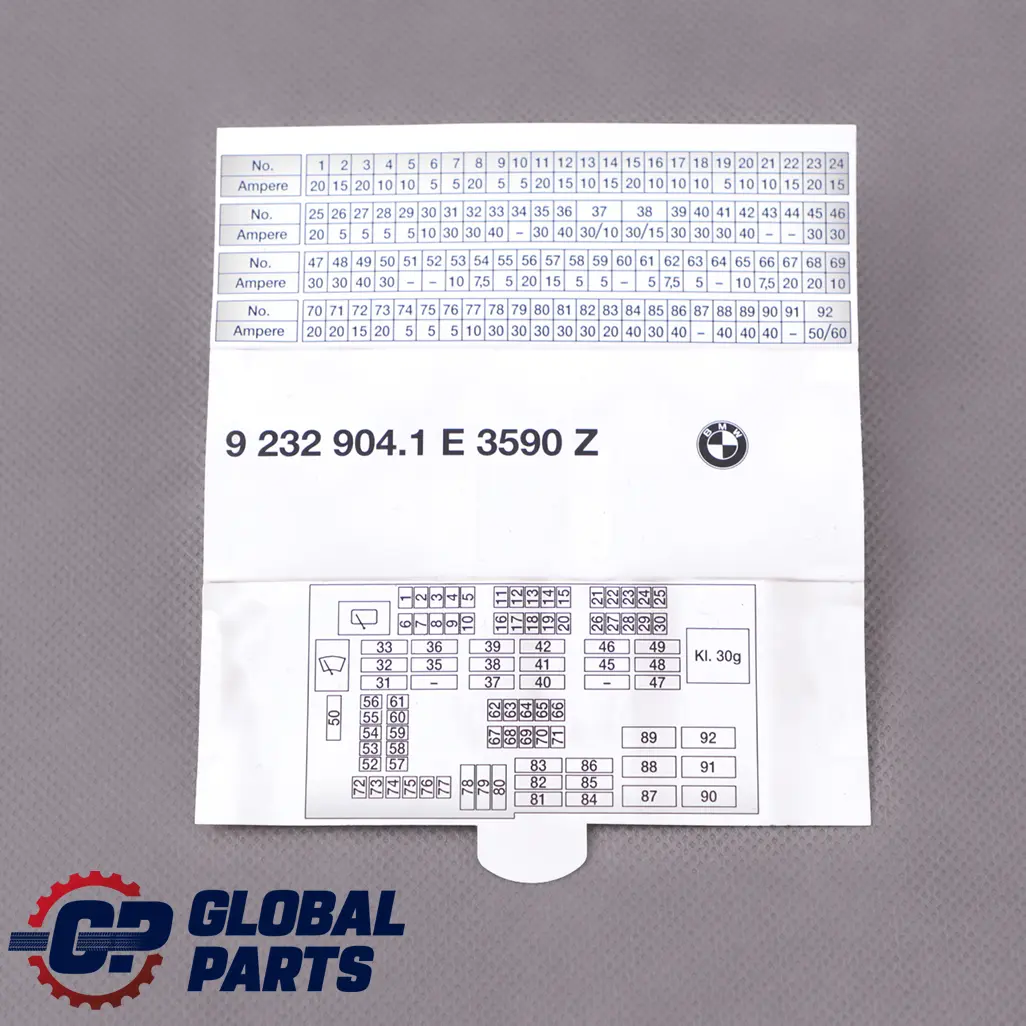 Carte Groupe de Fusibles pour BMW 1 3 E81 E82 E87 E88 E90 E92 E93 LCI M3 à propos du numéro de pièce 9232904 BMW 1 3 E81 E82 E87 E88 E90 E92 E93 LCI M3 Carte Groupe de Fusibles - SKU 9232904 - Numéro de pièce 9232904