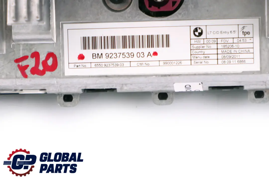 BMW F20 F21 F22 Schermo informativo centrale 6,5" - SKU 9237539 - Numero di parte 9262752