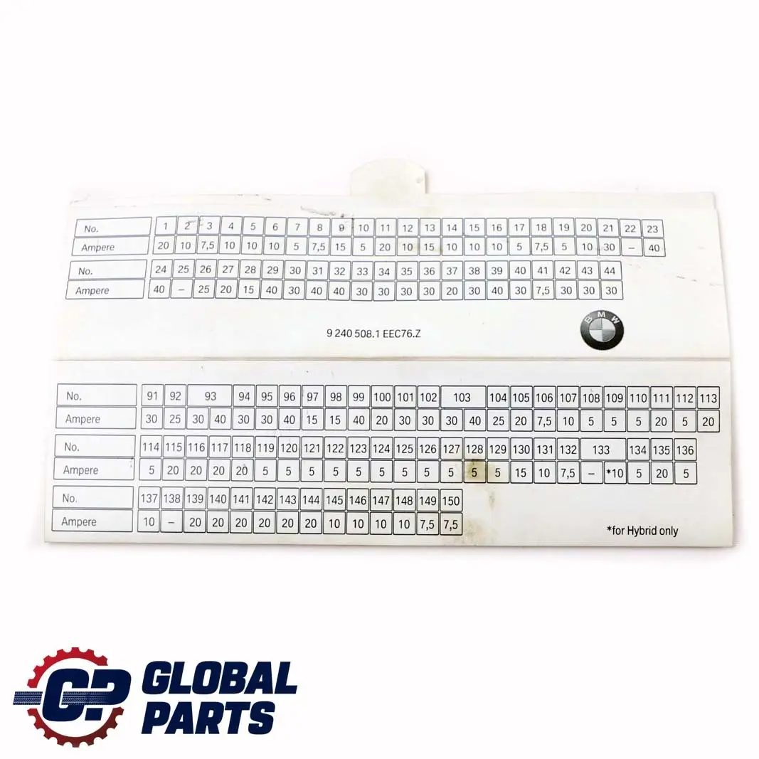  Fuse Map BMW X5 X6 E70 E71 Assignment Grouping Card - SKU 9240508 - Part number 9240508