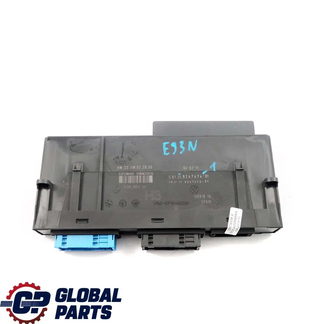 BMW 3 E93 LCI ECU Body Control Module H3 Junction Box PL2RR JBBFE IIIR - SKU 9247474-1 - Part number 9247474