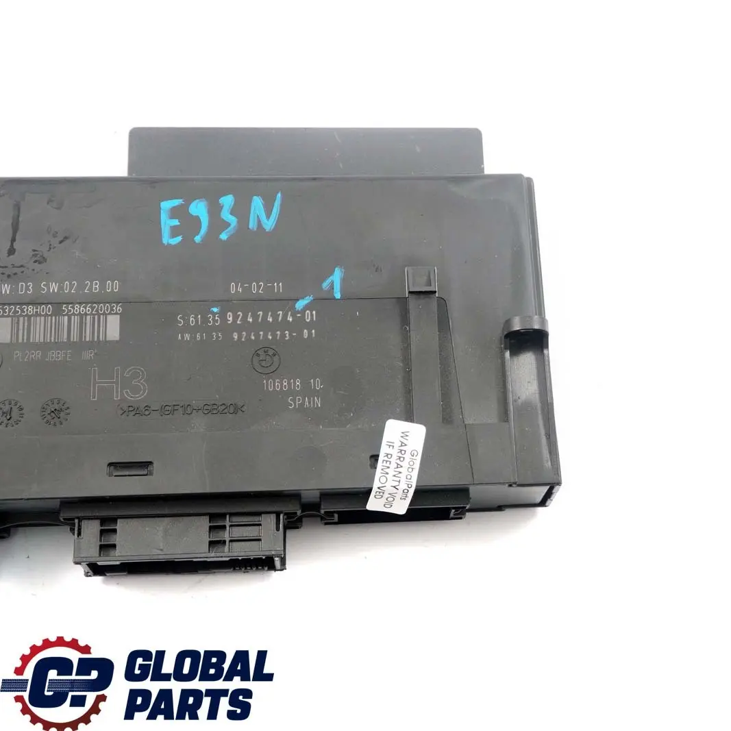 BMW 3 E93 LCI ECU Body Control Module H3 Junction Box PL2RR JBBFE IIIR - SKU 9247474-1 - Part number 9247474