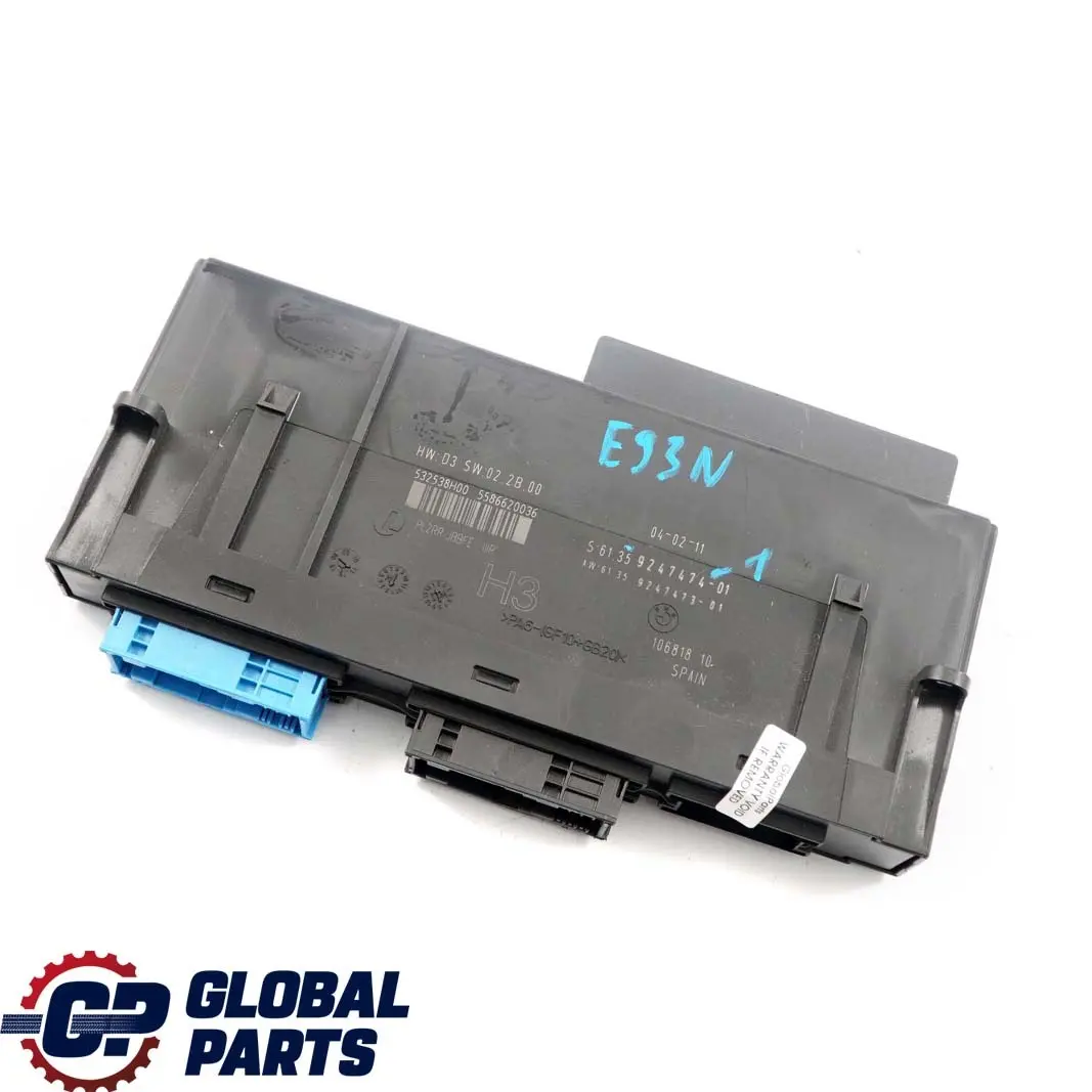 ECU Moduł Sterownik Komfortu PL2RR JBBFE do BMW E93 o numerze 9247474 BMW E93 ECU Moduł Sterownik Komfortu PL2RR JBBFE - SKU 9247474-1 - Numer Części 9247474