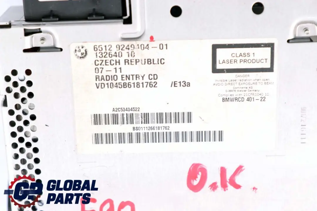 Radio Business Unit BMW E81 E87 E90 E91 LCI E92 E93 CD - SKU 9249404 - Part number 9236531