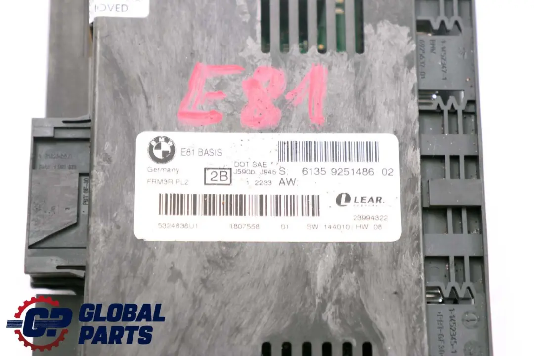 Fußraummodul Lichtmodul Steuergerät ECU BASIS PL2 FRM3R für BMW 1 er E81 mit Teilenummer 9251486 BMW 1 er E81 Fußraummodul Lichtmodul Steuergerät ECU BASIS PL2 FRM3R - SKU 9251486 - Teilenummer 9251486