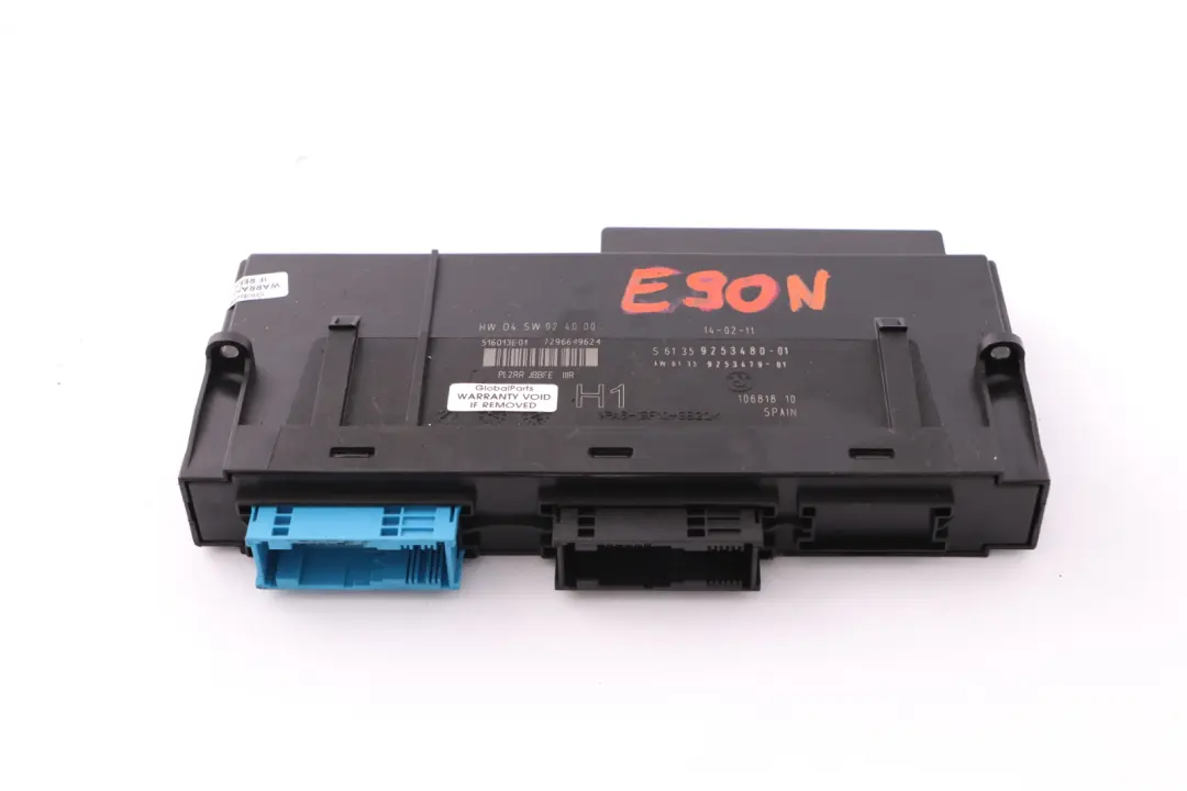 Módulo control carrocería H1 PL2RR JBBFE IIIR 6135 para BMW E90 LCI con número de pieza 9253480 BMW E90 LCI Módulo control carrocería H1 PL2RR JBBFE IIIR 6135 - SKU 9253480 - Número de pieza 9253480