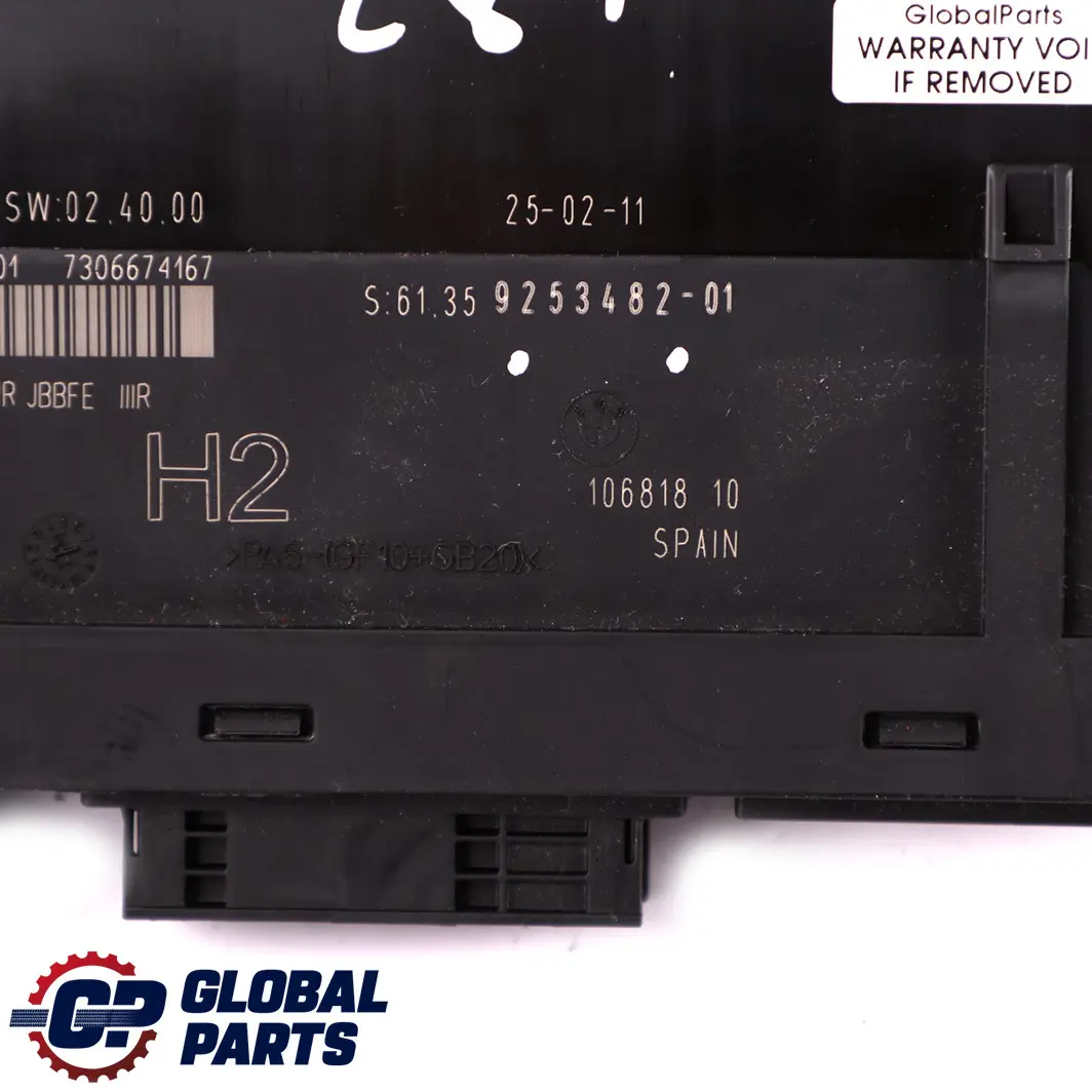BMW E84 ECU Módulo Control Carrocería H2 PL2RR JBBFE IIIR Caja Unión - SKU 9253482 - Número de pieza 9253482