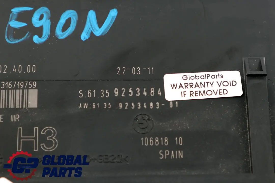 ECU Módulo de Control del Cuerpo H3 Caja de Conexiones para BMW E90 LCI con número de pieza 9253484 BMW E90 LCI ECU Módulo de Control del Cuerpo H3 Caja de Conexiones - SKU 9253484 - Número de pieza 9253484