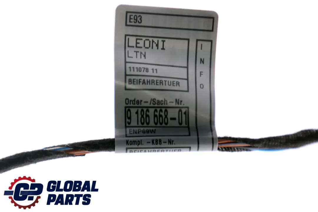 BMW E93 Convertible Wiring Loom Front Door Cables Cable Passenger Side - SKU 9259831 - Part number 9186668