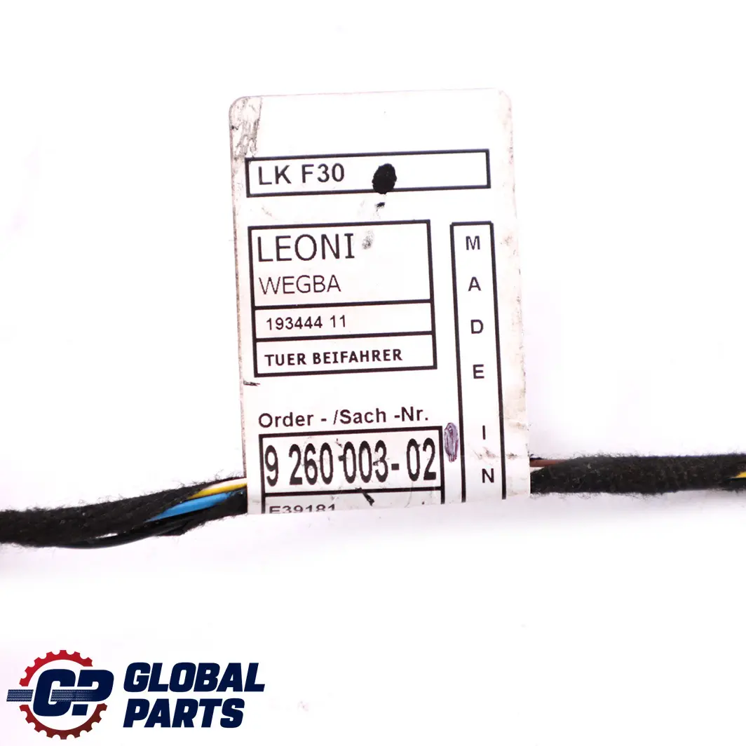 BMW 3 Series F30 Driver Side Front Right O/S Door Cable Harness Wiring - SKU 9260003 - Part number 9260003