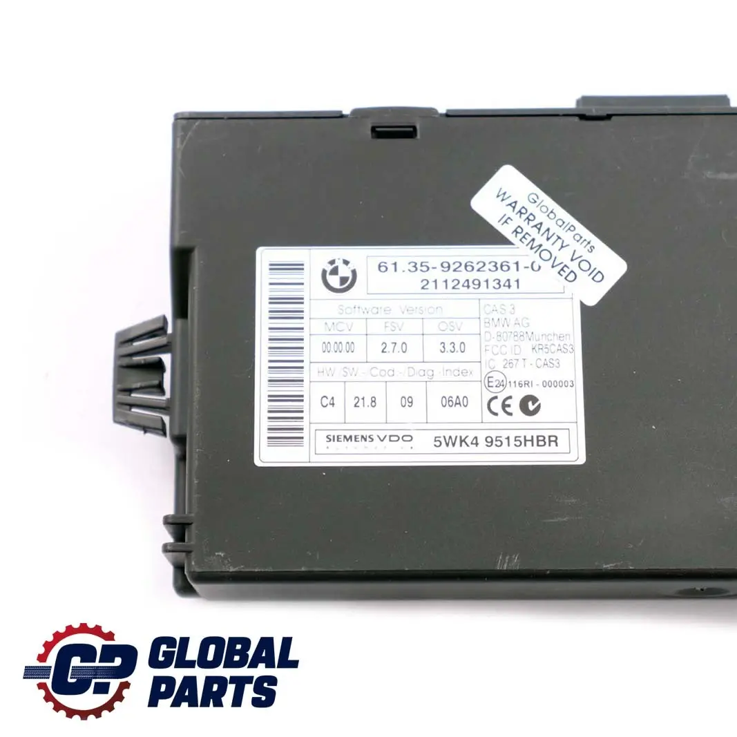 CAS3 Unidad Control Módulo Lectura Llaves para BMW E60 E81 E87 E90 E91 E92 E93 con número de pieza 9262361 BMW E60 E81 E87 E90 E91 E92 E93 CAS3 Unidad Control Módulo Lectura Llaves - SKU 9262361 - Número de pieza 9262361
