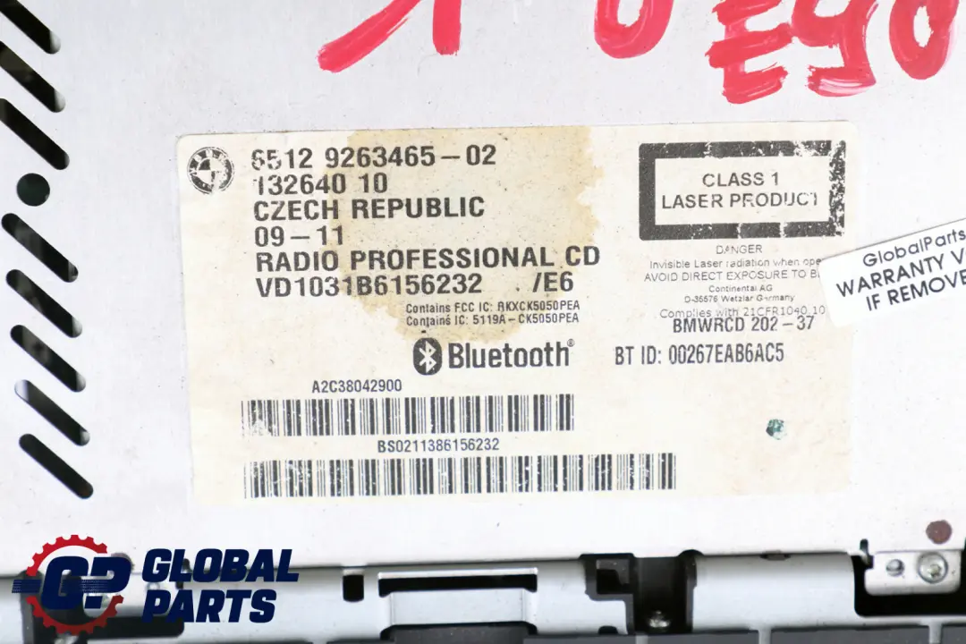 Radio CD Professional Black to BMW E81 E87 E90 E91 E92 LCI with Part number 9263465 BMW E81 E87 E90 E91 E92 LCI Radio CD Professional Black - SKU 9263465 - Part number 9263465