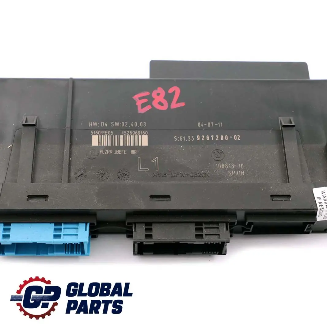 BMW 1 er E82 ECU Body Control Module L1 Steuergerät PL2RR JBBFE - SKU 9267200 - Teilenummer 9267200