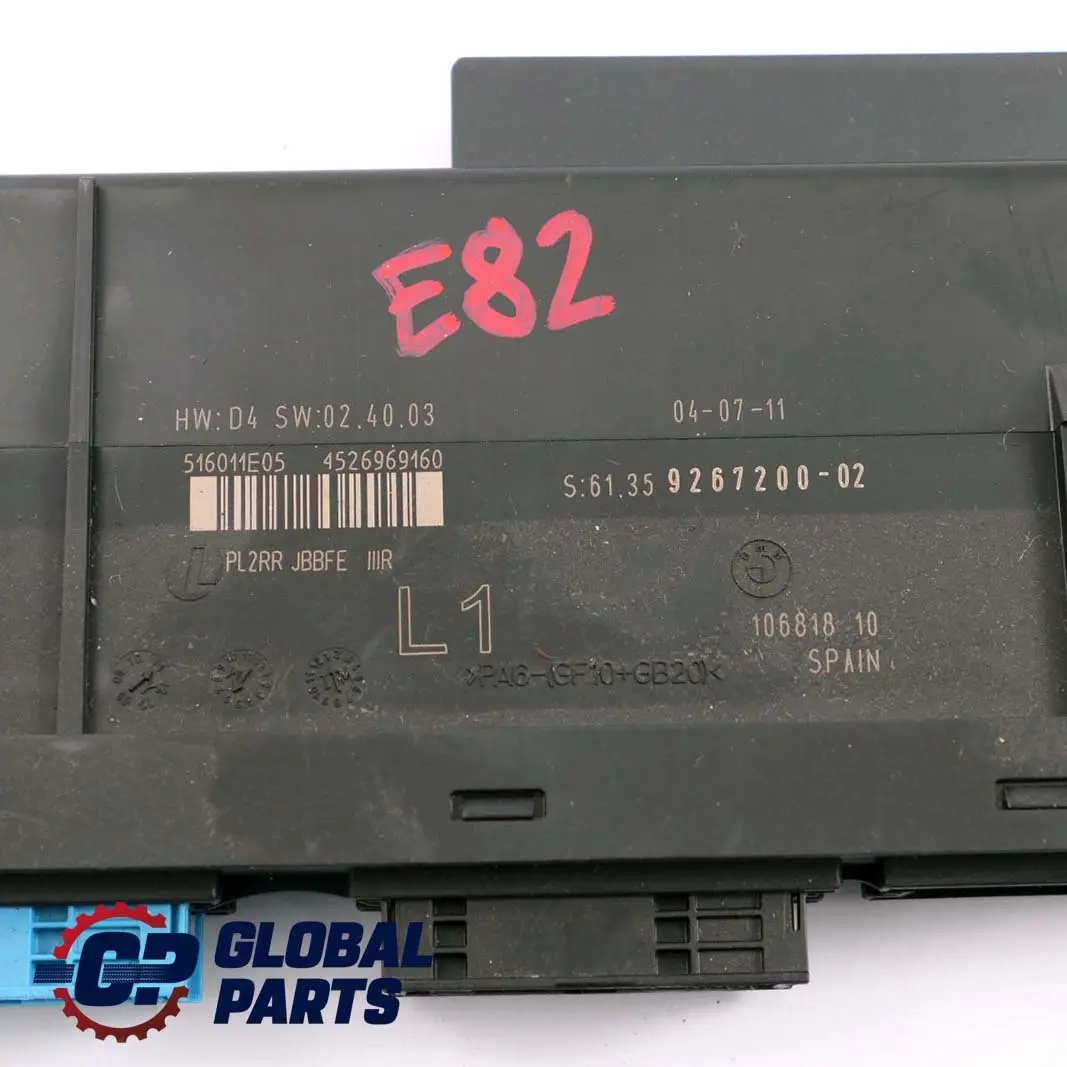 BMW 1 er E82 ECU Body Control Module L1 Steuergerät PL2RR JBBFE - SKU 9267200 - Teilenummer 9267200
