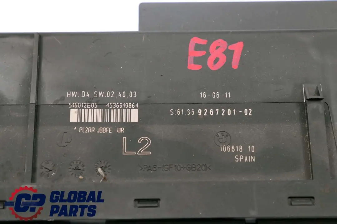 BMW 1 Series E81 Body Control Module L2 PL2RR JBBFE IIIR 6135 - SKU 9267201 - Part number 9267201