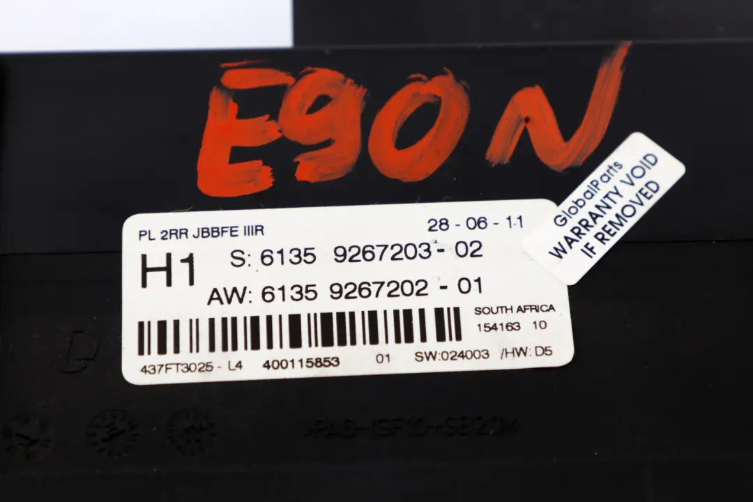 Body Control Module H1 PL2RR JBBFE IIIR 6135 to BMW 3 Series E90 LCI with Part number 9267203 BMW 3 Series E90 LCI Body Control Module H1 PL2RR JBBFE IIIR 6135 - SKU 9267203 - Part number 9267203