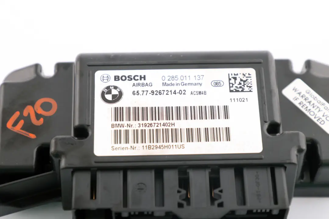 BMW F20 F21 F22 F30 F31 F32 F33 F34 Airbag Control Unit Module ECU - SKU 9267214 - Part number 9267214